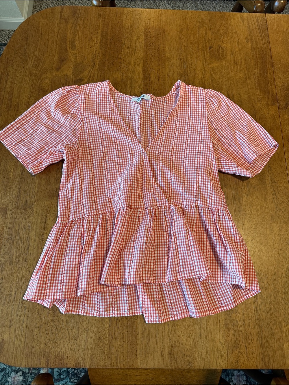 Madewell Red Gingham Peplum Top